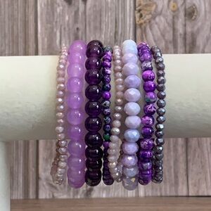 Handmade purple mix glass bead stretch bracelets